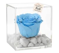 OneFlower by PREMIUM-ROSE - Cubo Rosa Stabilizzata 8 cm con Marmo di Carrara - Rosa Eterna Stabilizzata Made in Italy - Idea per Battesimi e Doni Simbolici - Azzurro A 1084