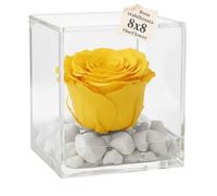 OneFlower by PREMIUM ROSE - Cubo Rosa Stabilizzata Gialla 8 cm con Marmo di Carrara - Rosa Eterna Stabilizzata Made in Italy - Idea per Amici, Colleghi e Bomboniere - Giallo A 1083