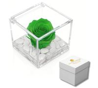 OneFlower by PremiumRose Cubo Rosa Stabilizzata Verde Profumata da 6 cm con Rosa Eterna Vera | Idea Regalo Mamma, Amica, Idea Regalo per Compleanno, Fatto a Mano in Italia (Verde - A 1069)