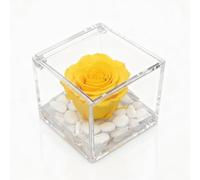 OneFlower - PREMIUM ROSE - Cubo Rosa Stabilizzata Gialla 6 cm con Base Microbolle - Rosa Eterna Stabilizzata Made in Italy - Idea per Amici, Colleghi e Bomboniere - Giallo A 1063