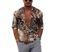 oneforus Camicie da Uomo Casual con Colletto a Revers Leopardo Camicie Stampate in 3D Manica Lunga Button Down Camicie da Strada all'aperto Top da Spiaggia per Le Vacanze