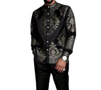 oneforus Completo da Uomo Africano in 2 Pezzi Dashiki Abito Tradizionale con Colletto alla Coreana Camicia a Maniche Lunghe con Bottoni e Pantaloni