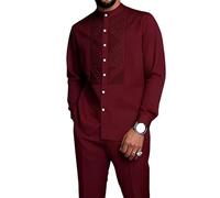 oneforus Completo da Uomo Africano in 2 Pezzi Dashiki Abito Tradizionale con Colletto alla Coreana Camicia a Maniche Lunghe con Bottoni e Pantaloni