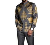 oneforus Completo da Uomo Africano in 2 Pezzi Dashiki Abito Tradizionale con Colletto alla Coreana Camicia a Maniche Lunghe con Bottoni e Pantaloni