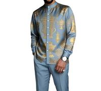 oneforus Completo da Uomo Africano in 2 Pezzi Dashiki Abito Tradizionale con Colletto alla Coreana Camicia a Maniche Lunghe con Bottoni e Pantaloni