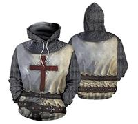 oneforus Felpa con Cappuccio da Uomo 3D Cavalieri Templari Felpa con Cappuccio Stampata Felpa con Cappuccio con Coulisse Natale Halloween Autunno Inverno