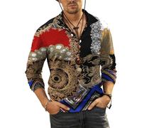 oneforus Stile Barocco Stile Barocco Chain Print T Shirt Colletto Stampato in 3D Polo Manica Lunga T-Shirt Hip Hop Risvolto Collo Button Down Tee Streetwear