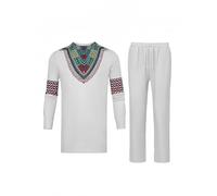 oneforus Uomo Set 2 Pezzi Africano Abito Dashiki Tradizionale Camicia a Manica Lunga/Maniche Corte e Pantaloni Vestiti per Matrimonio Sera
