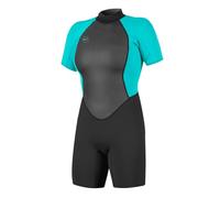 O'Neill Women's Reactor-2 2mm Back Zip Short Sleeve Spring Wetsuit, Black/Light Aqua, 12