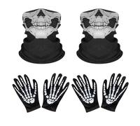 ONEINHE 2 set di guanti da scheletro di Halloween e maschera per il viso a forma di teschio, mezze ossa fantasma, per adulti, Halloween, cosplay, danza, feste in costume, Nero , Taglia unica