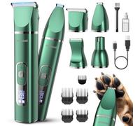 oneisall 4 in 1 silenziosa Tosatrice per cani e gatti, impermeabile IPX7 rasoio per cani, professionale rasoio gatti, tagliazampe e affilatrice per corpi, zampe, occhi, orecchie, viso (Verde)