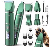 oneisall Kit per la toelettatura del cane 4 in 1 con display LCD, tagliacapelli per cani, taglia peli per zampe, tagliaunghie ricaricabile, senza fili, a basso rumore, impermeabile IPX7, verde
