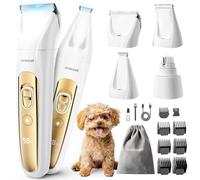 oneisall Quiet - Kit per la toelettatura del cane, 4 in 1, con luce LED, 2000 mAh, tagliaunghie per animali domestici, tagliazampe, per zampe, unghie, viso, orecchie, gambe, corpo, con custodia
