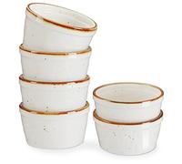 ONEMORE 6x Pirottini per Soufflé Set, 236 ml Ciotola per creme brulé in ceramica, Stampi a prova di forno per Crème Brulée, Muffin, Dolci e Pasticceria, Bianco