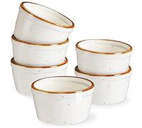 ONEMORE Ramekins - Set di 6 mini ciotole da soufflé in ceramica con bordo marrone, per crème brûlée, budino, crema pasticcera, gelato, salumi, 6 pezzi, colore: bianco crema