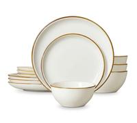 ONEMORE Servizio Piatti 12 Pezzi, Servizio da Tavola 4 persone, Set Piatti in Gres con 4 Piatti Piani, 4 Piatti da Dessert, 4 Ciotole Cereali, Bianco Crema