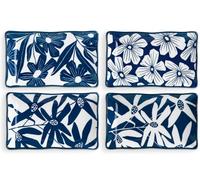 ONEMORE Set di 4 piatti da portata piccoli da 19,1 cm, piatti rettangolari in porcellana per dessert, insalata, sushi, piatti piani blu e bianchi, adatti a microonde e lavastoviglie, resistenti ai