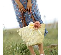 OneMoreT - Borsa a tracolla con 2 fiori, in paglia, da spiaggia, spiaggia, spiaggia, spiaggia, borsa da viaggio