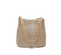 OneMoreT - Borsa da donna, in paglia, grande borsa estiva da spiaggia, stile bohémien L Marrone