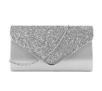 OneMoreT - Borsetta da donna, ideale per matrimoni, serate, feste, balli di fine anno, colore: argento con brillantini, Silver
