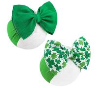 ONENINEDREAM Fascia per capelli, accessori per capelli per la festa di San Patrizio, per bambine, fasce verdi con fiocchi, stampa trifoglio, fasce per capelli in nylon, 2 pezzi