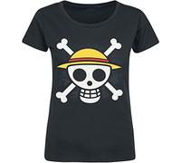 OnePiece - Maglietta da Donna e Ragazza, in Cotone, con Cappello di Paglia e Logo a Forma di