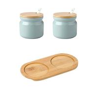 OnePine Set di 2 Zuccheriera in Ceramica, 300ml Contenitore per spezie Barattoli portaspezie con Coperchio e Cucchiaio, per Casa e Cucina