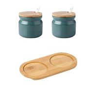 OnePine Set di 2 Zuccheriera in Ceramica, 300ml Contenitore per spezie Barattoli portaspezie con Coperchio e Cucchiaio, per Casa e Cucina