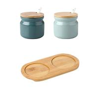 OnePine Set di 2 Zuccheriera in Ceramica, 300ml Contenitore per spezie Barattoli portaspezie con Coperchio e Cucchiaio, per Casa e Cucina