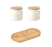 OnePine Set di 2 Zuccheriera in Ceramica, 300ml Contenitore per spezie Barattoli portaspezie con Coperchio e Cucchiaio, per Casa e Cucina