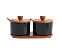 OnePine Set di 2 Zuccheriera Porcellana, 220ml Zuccheriera con Coperchio e Cucchiaio, Design Elegante, per Casa e Cucina, Nero