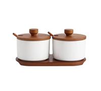 OnePine Set di 2 Zuccheriera Porcellana, 220ml Zuccheriera con Coperchio e Cucchiaio, Design Elegante, per Casa e Cucina, Bianco