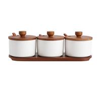 OnePine Set di 3 Zuccheriera Porcellana, 220ml Zuccheriera con Coperchio e Cucchiaio, Design Elegante, per Casa e Cucina, Bianco