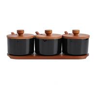 OnePine Set di 3 Zuccheriera Porcellana, 220ml Zuccheriera con Coperchio e Cucchiaio, Design Elegante, per Casa e Cucina, Nero