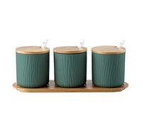 OnePine Set di 3 Zuccheriera, Zuccheriera in Ceramica Rotonda con Coperchio e Cucchiaio, Design Elegante, per Casa e Cucina