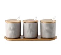 OnePine Set di 3 Zuccheriera, Zuccheriera in Ceramica Rotonda con Coperchio e Cucchiaio, Design Elegante, per Casa e Cucina