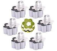 OnePine Set di 6 anelli da cucina in acciaio inox per dessert, mini torte e mousse, con spintore, a forma di fiore, set da 6 pezzi