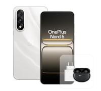 OnePlus Smartphone Nord 5 8 GB RAM 256 GB Storage Display AMOLED 6,83 Pollici 144 Hz, Snapdragon 8s Gen 3, Doppia fotocamera 50 MP, Batteria 5200 mAh, con caricabatterie 80 W e Nord Buds 3 Pro, Bianco