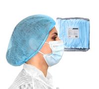 OneProtek - 100 Cuffie monouso TNT per capelli - Blu - Cuffia modello Plissè- Copricapo usa e getta non tessuto traspirante
