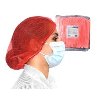 OneProtek - 100 Cuffie monouso TNT per capelli - rosso - Cuffia modello Plissè - Copricapo usa e getta non tessuto traspirante (1)