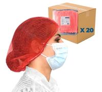 OneProtek - 100 Cuffie monouso TNT per capelli - rosso - Cuffia modello Plissè - Copricapo usa e getta non tessuto traspirante (20)