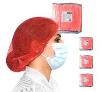 OneProtek - 100 Cuffie monouso TNT per capelli - rosso - Cuffia modello Plissè - Copricapo usa e getta non tessuto traspirante (4)