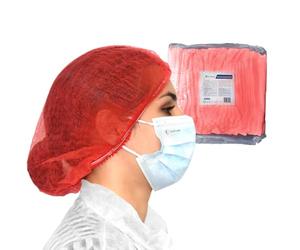 OneProtek - 100 Cuffie monouso TNT per capelli - rosso - Cuffia modello Plissè - Copricapo usa e getta non tessuto traspirante (1)