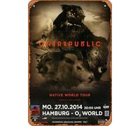 OneRepublic - Targa in metallo con scritta "Native World, Amburgo 2014", decorazione da parete, stile vintage, retrò, 20,3 x 30,5 cm