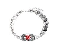 Oneress Bracciale con pietra naturale per diabete di tipo II, elegante braccialetto con targhetta identificativa per lo yoga e i chakra YA5493