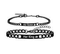 Oneress Bracciale coppia inciso King Queen, gioiello d’amore personalizzato, bracciale a catena moderno per anniversario YA5889-Black-Queen King