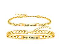 Oneress Bracciale coppia personalizzato Queen His Hers, gioiello di impegno, bracciale in metallo alla moda per donna YA5889-Gold-Queen King