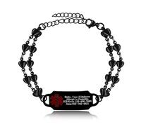 Oneress Bracciale fai da te, allerta diabete di tipo 1, catena a forma di cuore regolabile, targhetta di emergenza con incisione laser YA5199