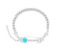 Oneress Bracciale ID Medico Personalizzato - Gioiello D’Emergenza In Acciaio Inossidabile Regolabile Per Donne, Bracciale Inciso Allerta Epilessia & Allergia YA6001-BaiLan-EPILEPSY
