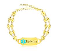 Oneress Bracciale in oro per l'epilessia, allerta allergie e convulsioni, gioiello medico ipoallergenico, inciso per anziani, alla moda e funzionale YA5200
